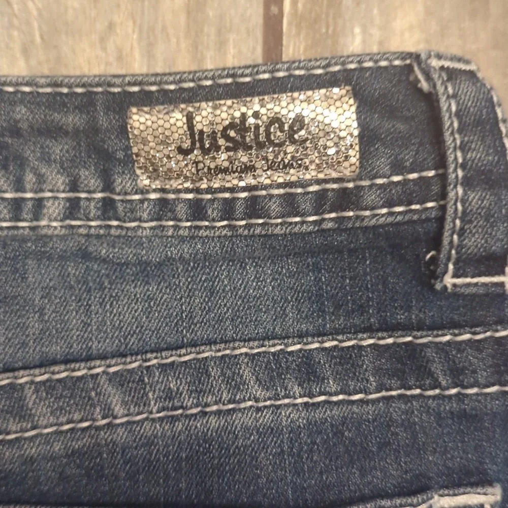 3/$30 JUSTICE Jeans girls sequin USA American Flag patriotic jean shorts sz 12